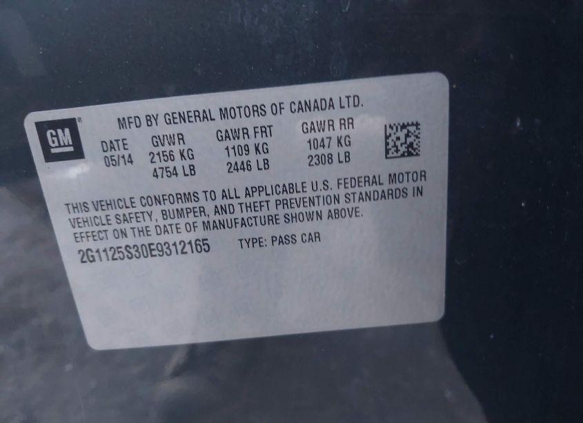 Photo 9 of 2014 Chevrolet Impala 2LT (VIN 2G1125S30E9312165)