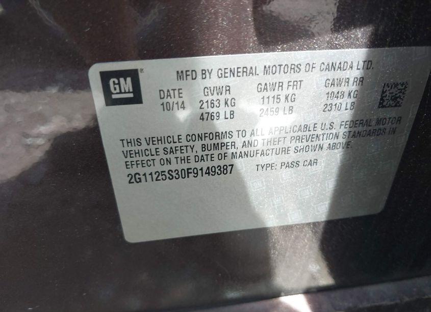 Photo 9 of 2015 Chevrolet Impala 2LT (VIN 2G1125S30F9149387)