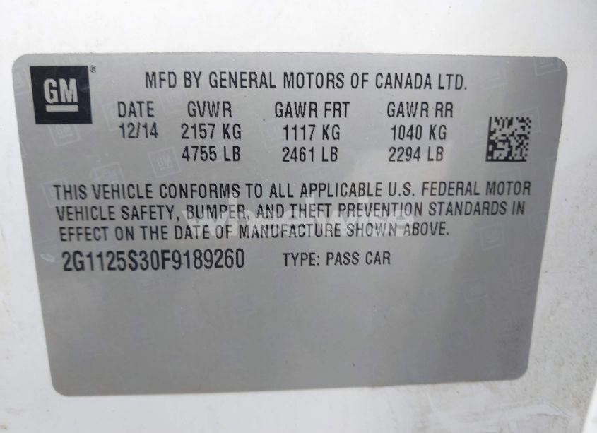 Photo 9 of 2015 Chevrolet Impala 2LT (VIN 2G1125S30F9189260)