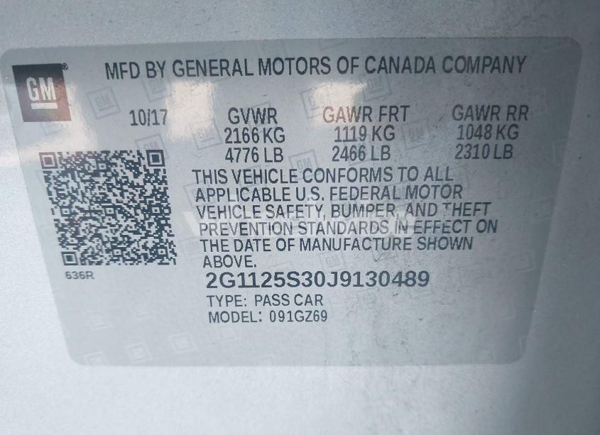 Photo 9 of 2018 Chevrolet Impala 2LZ (VIN 2G1125S30J9130489)