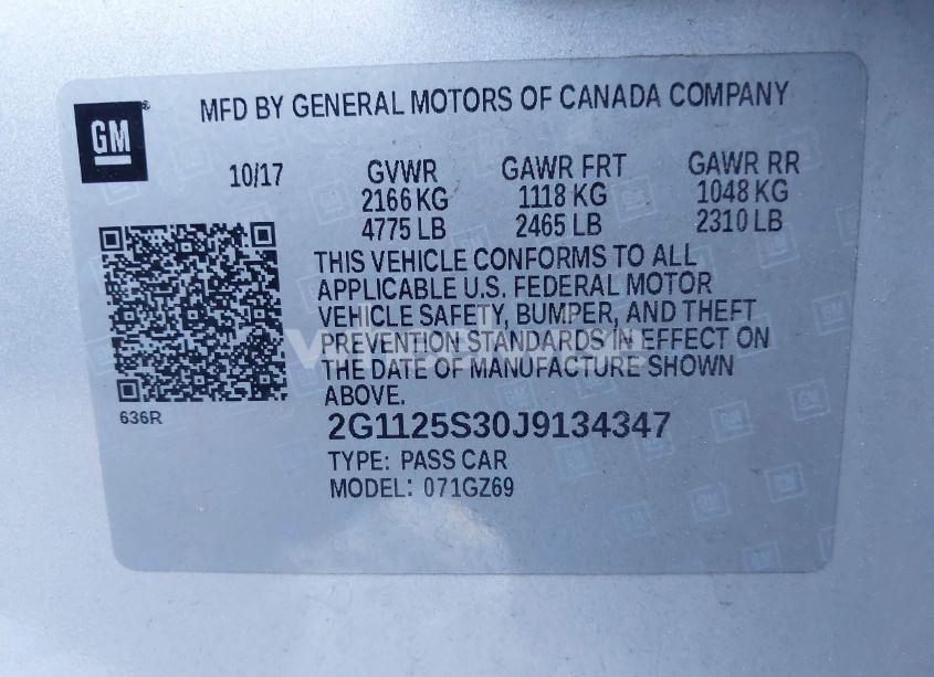 Photo 9 of 2018 Chevrolet Impala 2LZ (VIN 2G1125S30J9134347)