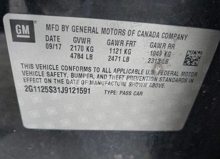 Photo 9 of 2018 Chevrolet Impala 2LZ (VIN 2G1125S31J9121591)