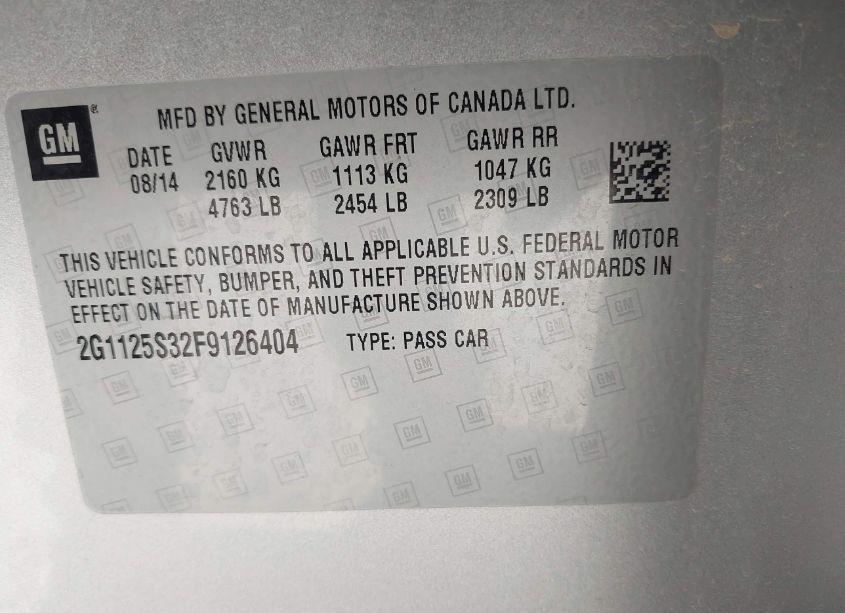 Photo 9 of 2015 Chevrolet Impala 2LT (VIN 2G1125S32F9126404)