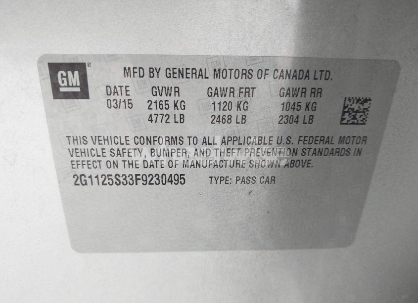 Photo 9 of 2015 Chevrolet Impala 2LT (VIN 2G1125S33F9230495)