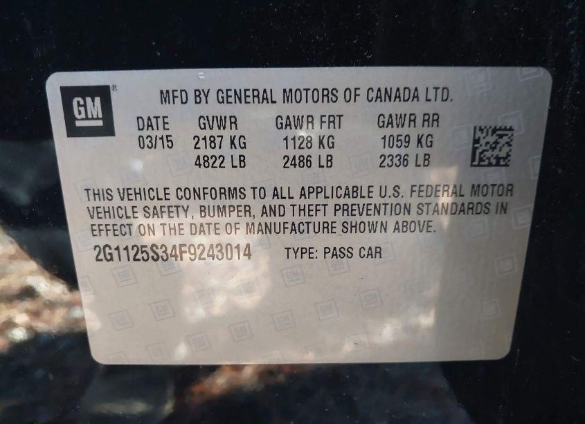 Photo 9 of 2015 Chevrolet Impala 2LT (VIN 2G1125S34F9243014)