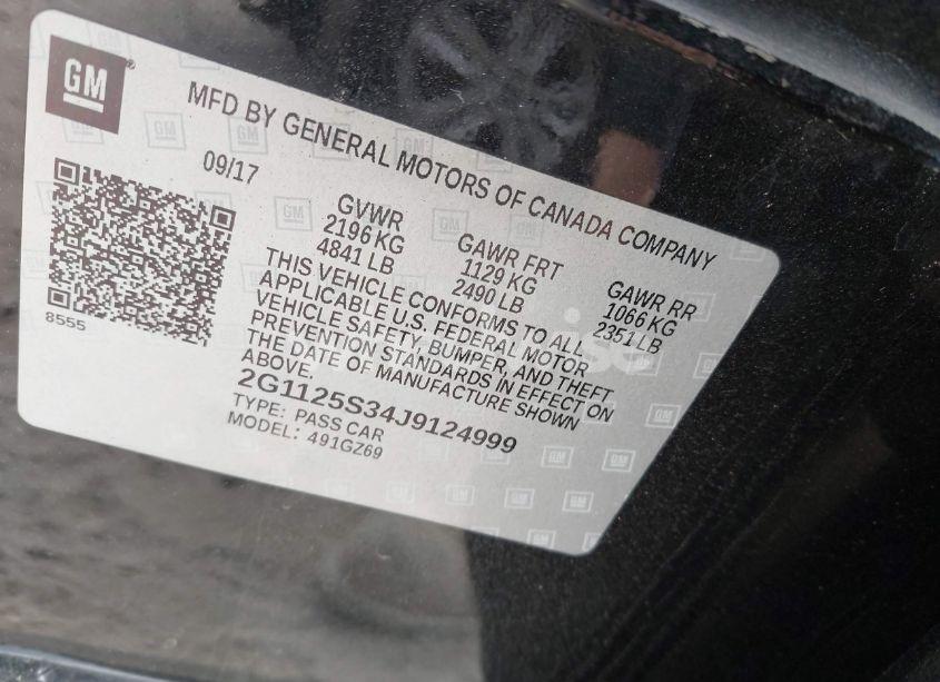 Photo 9 of 2018 Chevrolet Impala 2LZ (VIN 2G1125S34J9124999)