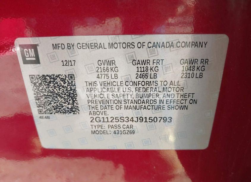 Photo 9 of 2018 Chevrolet Impala 2LZ (VIN 2G1125S34J9150793)