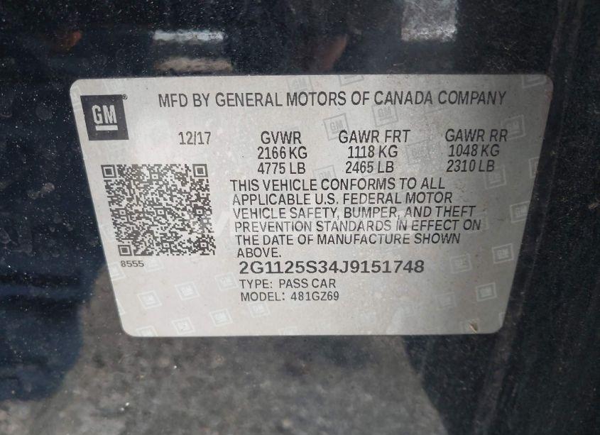 Photo 9 of 2018 Chevrolet Impala 2LZ (VIN 2G1125S34J9151748)