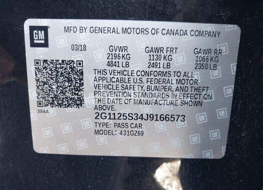 Photo 9 of 2018 Chevrolet Impala 2LZ (VIN 2G1125S34J9166573)