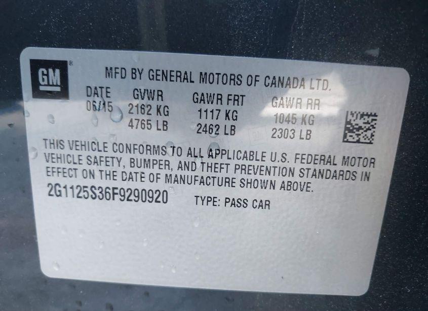 Photo 9 of 2015 Chevrolet Impala 2LT (VIN 2G1125S36F9290920)