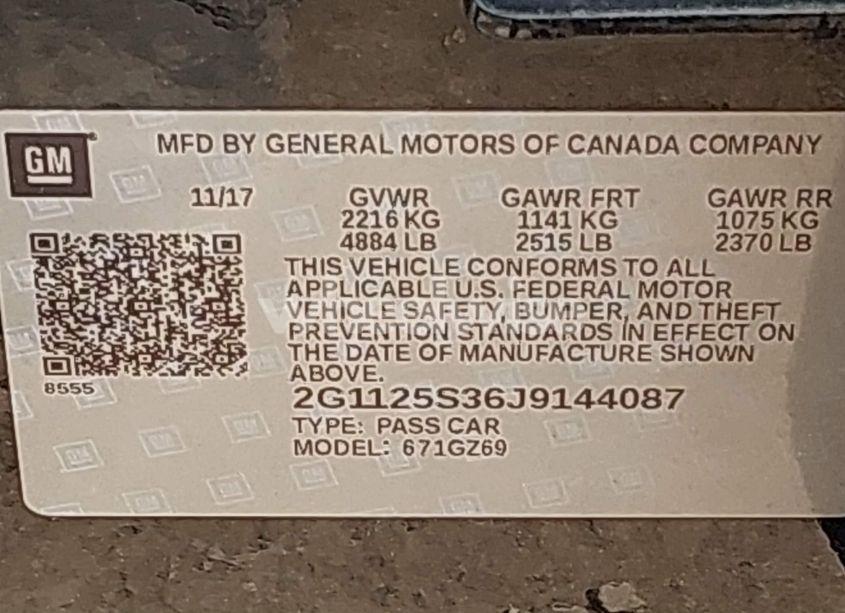 Photo 9 of 2018 Chevrolet Impala 2LZ (VIN 2G1125S36J9144087)