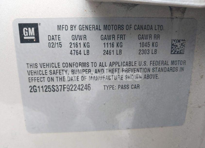 Photo 9 of 2015 Chevrolet Impala 2LT (VIN 2G1125S37F9224246)