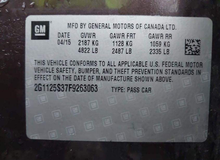 Photo 9 of 2015 Chevrolet Impala 2LT (VIN 2G1125S37F9263063)