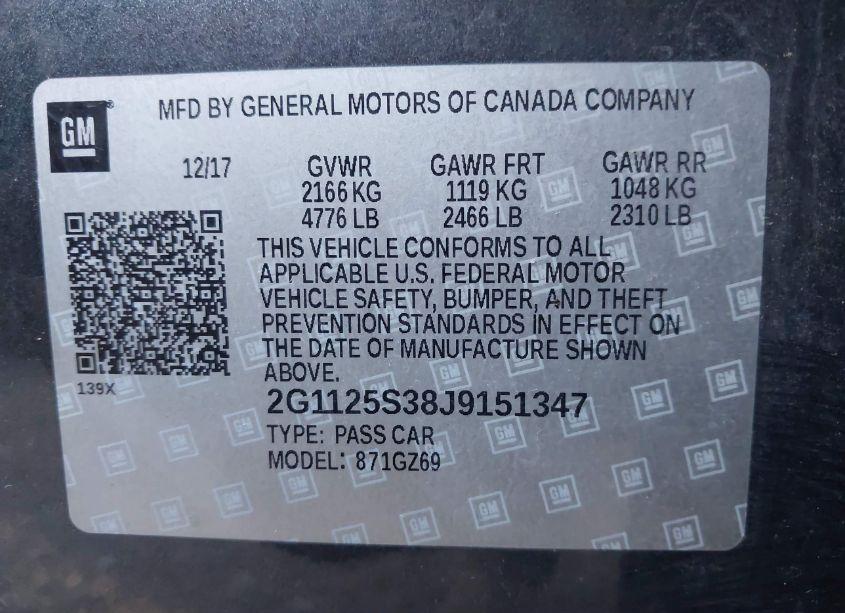 Photo 9 of 2018 Chevrolet Impala 2LZ (VIN 2G1125S38J9151347)