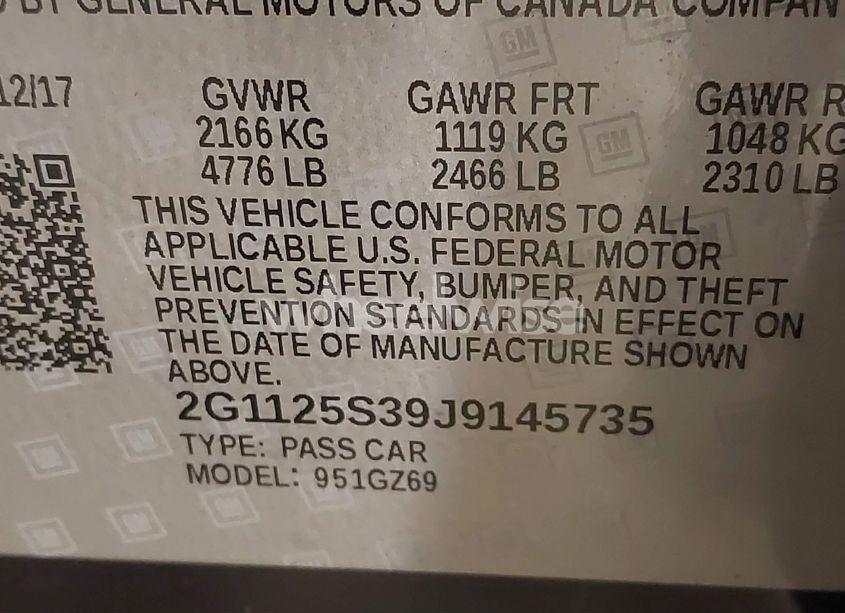 Photo 9 of 2018 Chevrolet Impala 2LZ (VIN 2G1125S39J9145735)