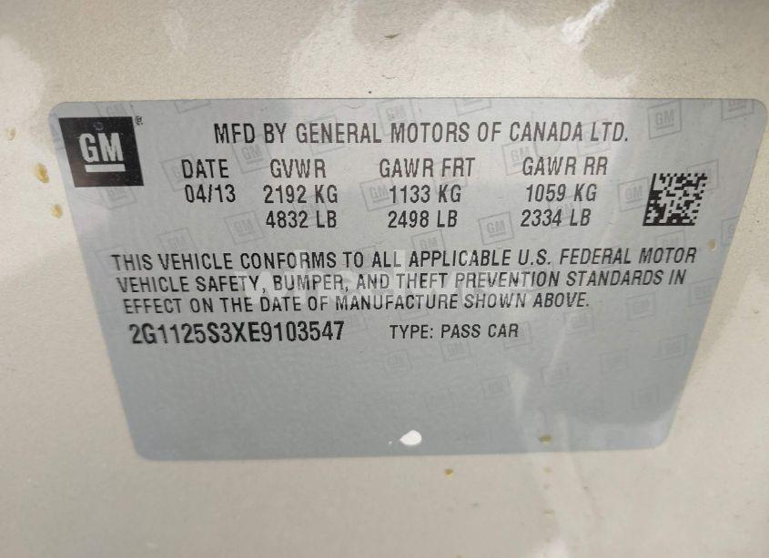Photo 9 of 2014 Chevrolet Impala 2LT (VIN 2G1125S3XE9103547)