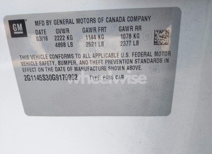 Photo 9 of 2016 Chevrolet Impala 2LZ (VIN 2G1145S30G9179002)