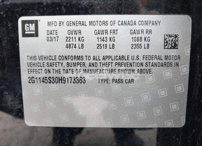 Photo 9 of 2017 Chevrolet Impala 2LZ (VIN 2G1145S30H9173363)