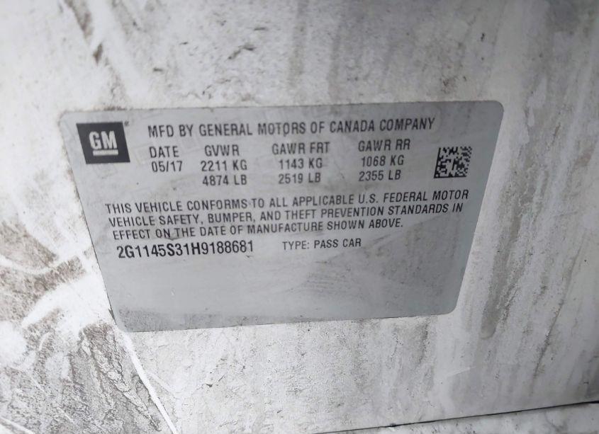 Photo 9 of 2017 Chevrolet Impala 2LZ (VIN 2G1145S31H9188681)