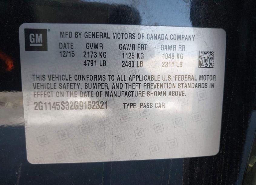 Photo 9 of 2016 Chevrolet Impala 2LZ (VIN 2G1145S32G9152321)