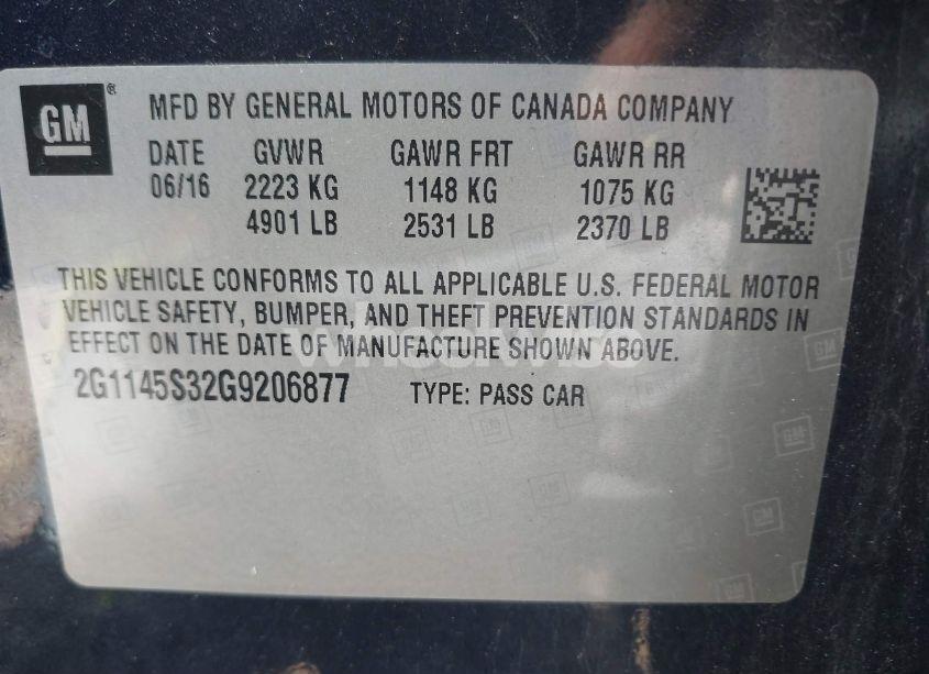 Photo 9 of 2016 Chevrolet Impala 2LZ (VIN 2G1145S32G9206877)