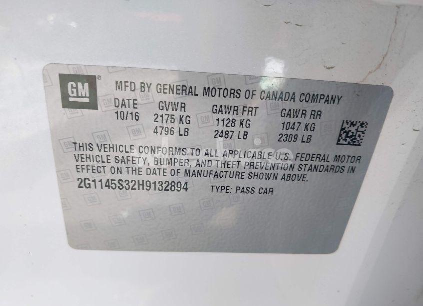 Photo 9 of 2017 Chevrolet Impala 2LZ (VIN 2G1145S32H9132894)