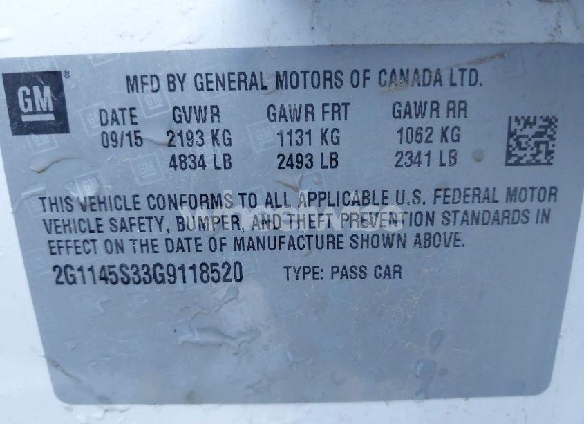 Photo 9 of 2016 Chevrolet Impala 2LZ (VIN 2G1145S33G9118520)