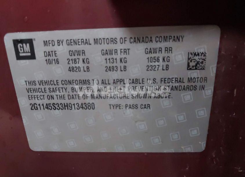 Photo 9 of 2017 Chevrolet Impala 2LZ (VIN 2G1145S33H9134380)