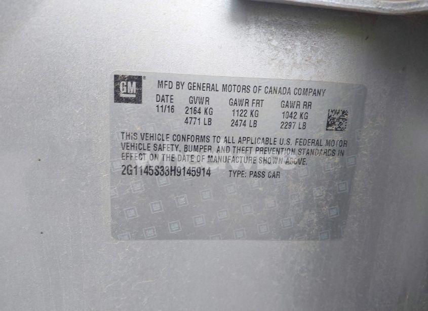 Photo 9 of 2017 Chevrolet Impala 2LZ (VIN 2G1145S33H9145914)