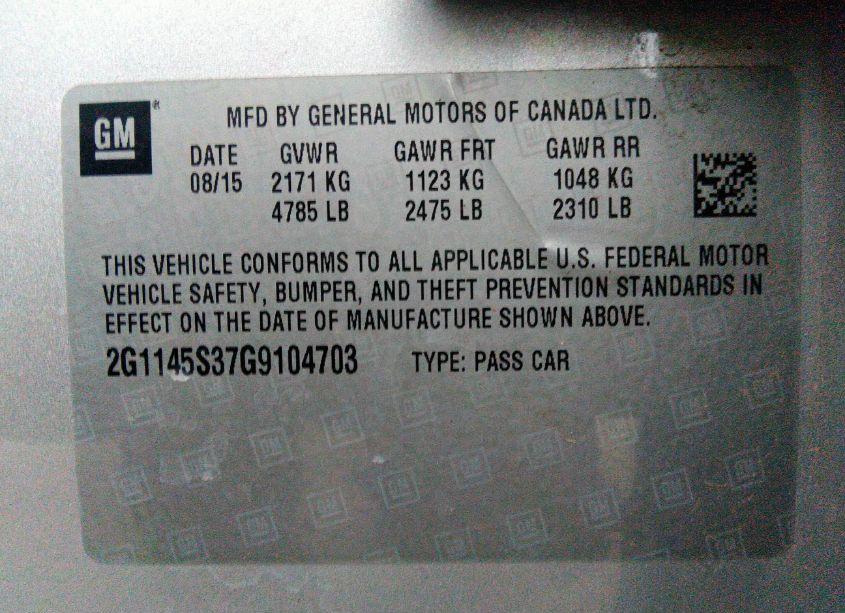 Photo 9 of 2016 Chevrolet Impala 2LZ (VIN 2G1145S37G9104703)