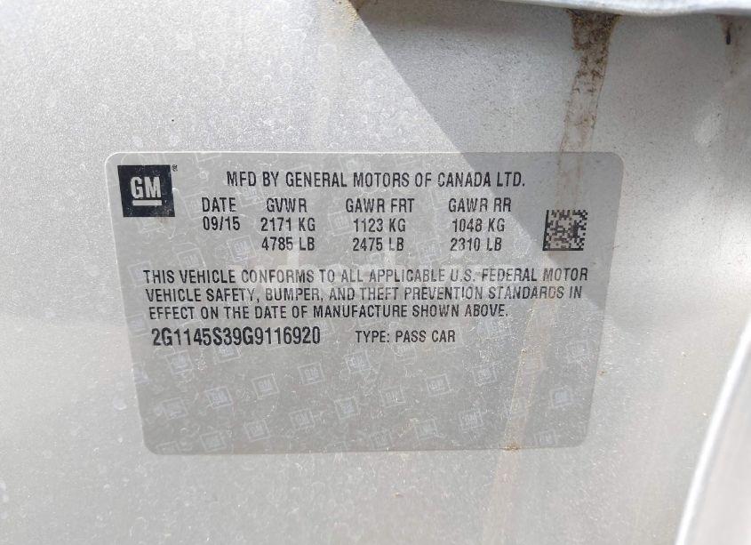 Photo 9 of 2016 Chevrolet Impala 2LZ (VIN 2G1145S39G9116920)