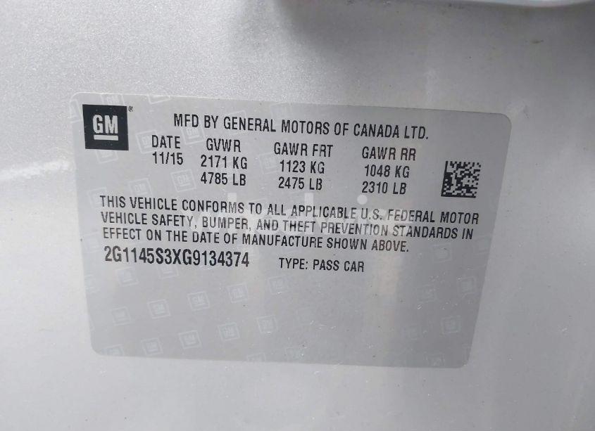 Photo 9 of 2016 Chevrolet Impala 2LZ (VIN 2G1145S3XG9134374)