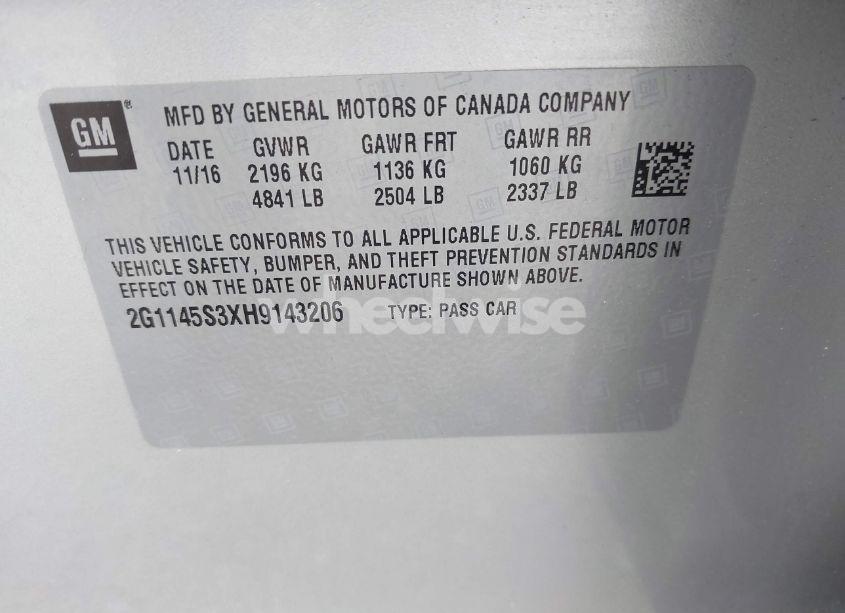 Photo 9 of 2017 Chevrolet Impala 2LZ (VIN 2G1145S3XH9143206)