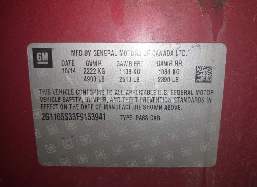 Photo 9 of 2015 Chevrolet Impala 2LZ (VIN 2G1165S33F9153941)