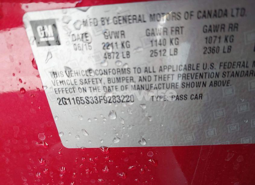 Photo 9 of 2015 Chevrolet Impala 2LZ (VIN 2G1165S33F9283220)