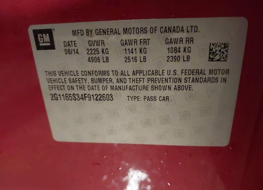 Photo 9 of 2015 Chevrolet Impala 2LZ (VIN 2G1165S34F9122603)