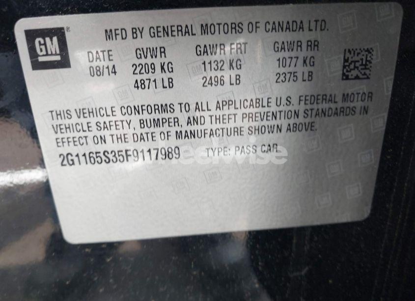 Photo 9 of 2015 Chevrolet Impala 2LZ (VIN 2G1165S35F9117989)