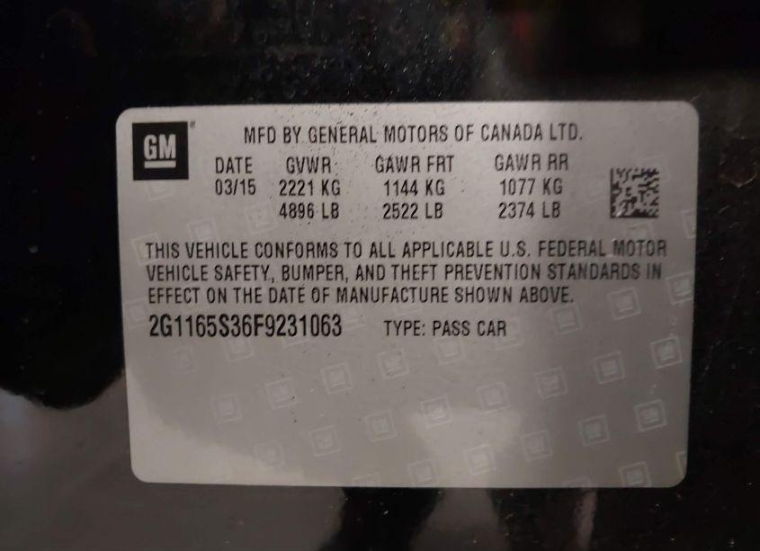 Photo 9 of 2015 Chevrolet Impala 2LZ (VIN 2G1165S36F9231063)