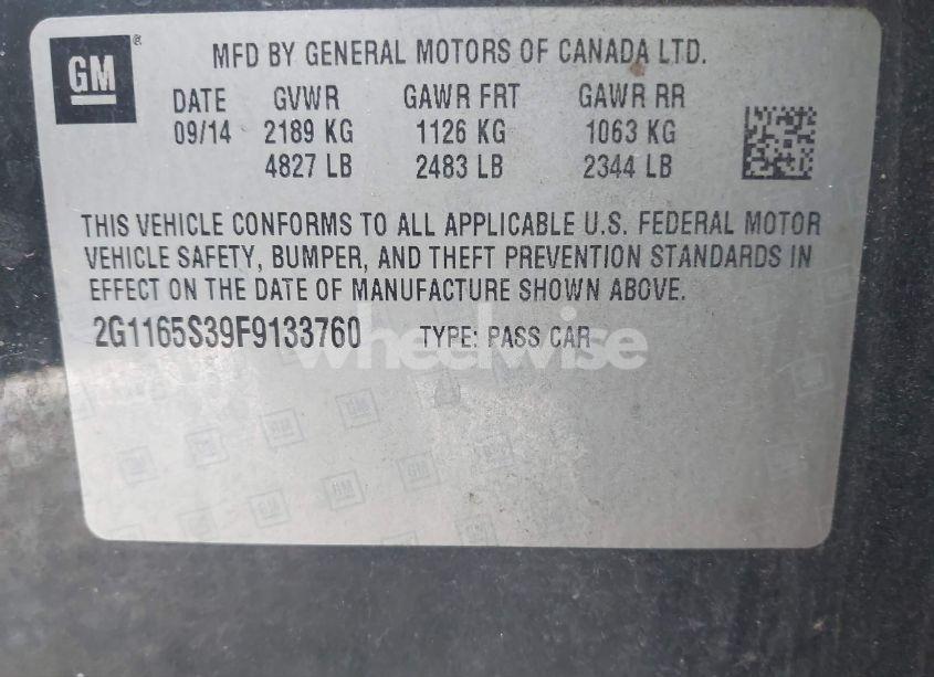 Photo 9 of 2015 Chevrolet Impala 2LZ (VIN 2G1165S39F9133760)