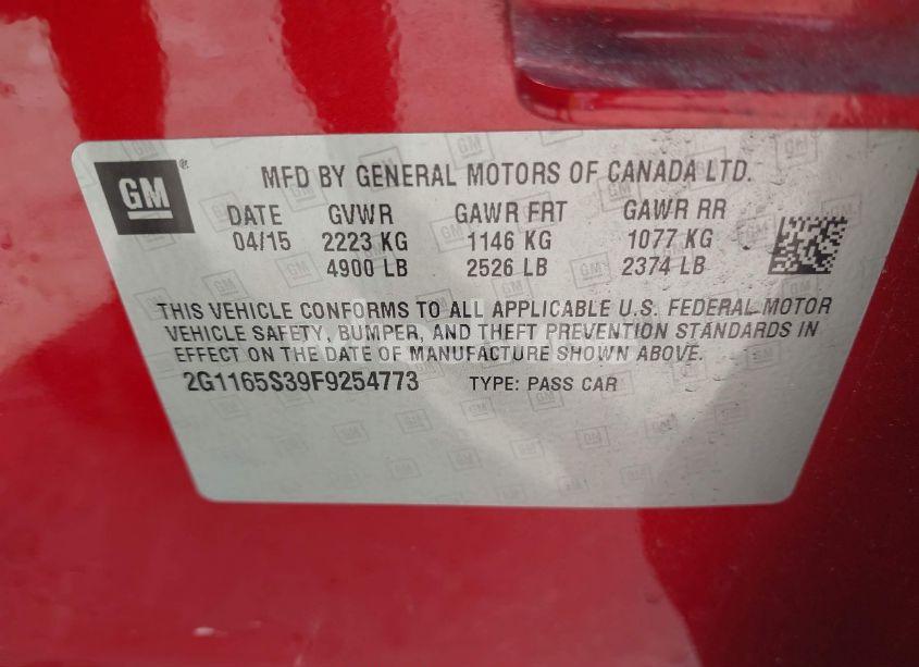 Photo 9 of 2015 Chevrolet Impala 2LZ (VIN 2G1165S39F9254773)