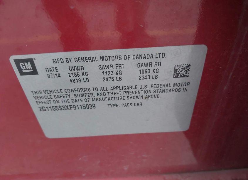 Photo 9 of 2015 Chevrolet Impala 2LZ (VIN 2G1165S3XF9115039)