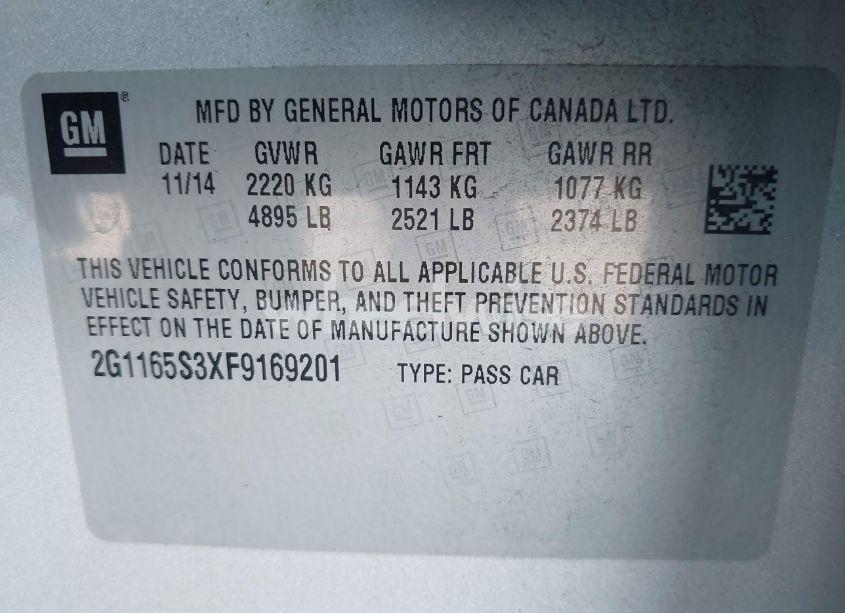 Photo 9 of 2015 Chevrolet Impala 2LZ (VIN 2G1165S3XF9169201)