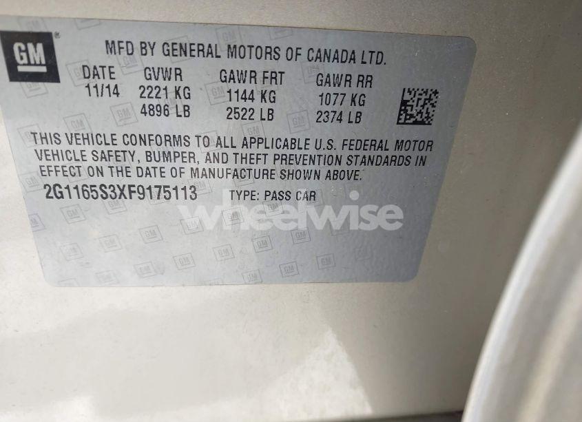 Photo 9 of 2015 Chevrolet Impala 2LZ (VIN 2G1165S3XF9175113)