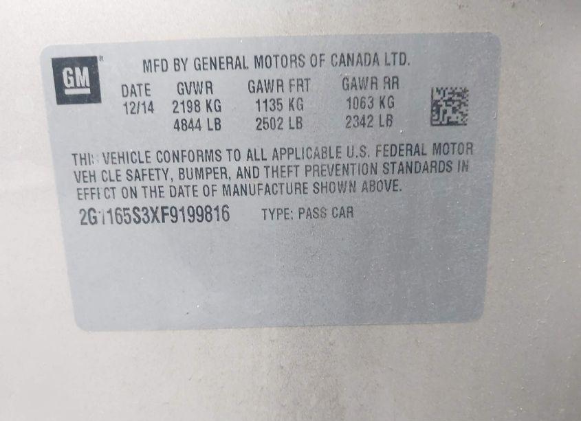 Photo 9 of 2015 Chevrolet Impala 2LZ (VIN 2G1165S3XF9199816)