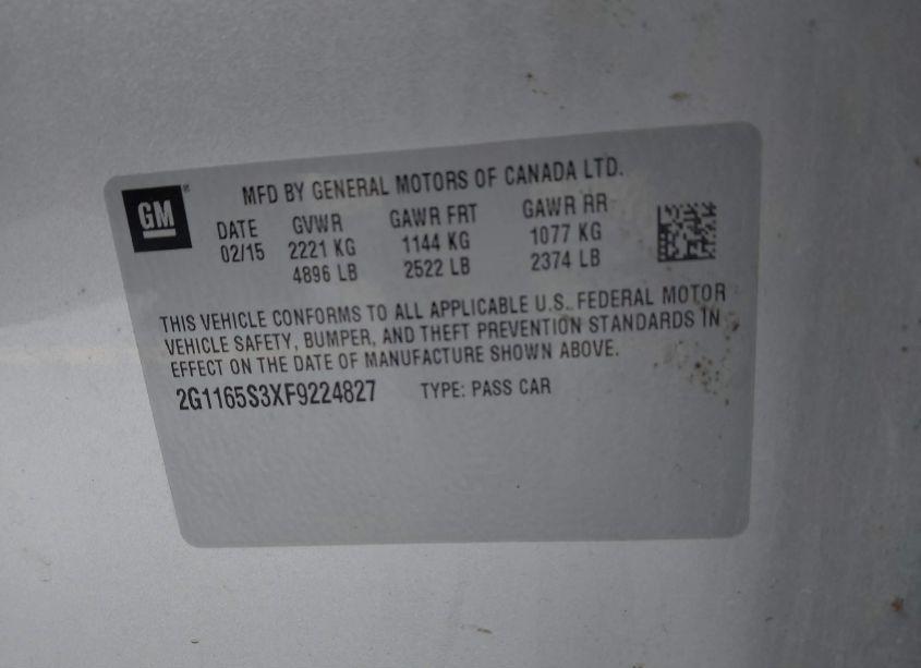 Photo 9 of 2015 Chevrolet Impala 2LZ (VIN 2G1165S3XF9224827)