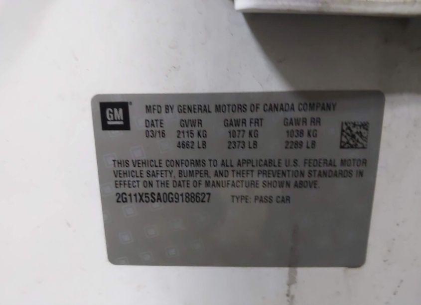 Photo 9 of 2016 Chevrolet Impala 1FL (VIN 2G11X5SA0G9188627)