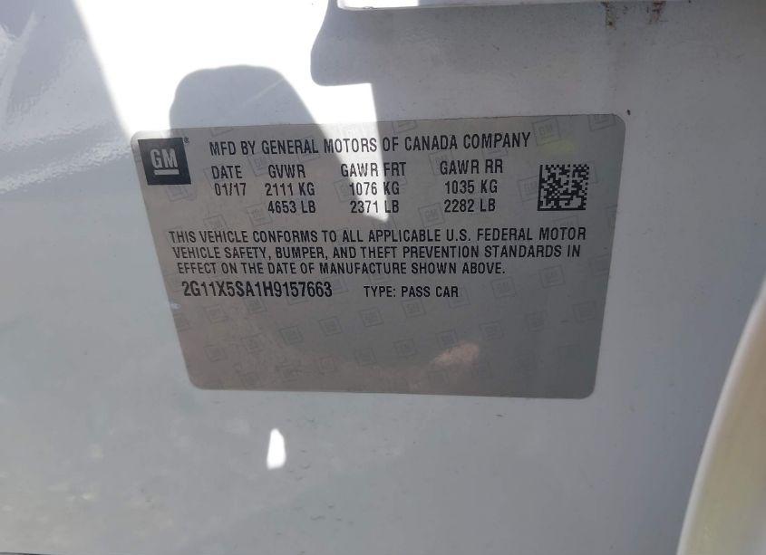 Photo 9 of 2017 Chevrolet Impala 1FL (VIN 2G11X5SA1H9157663)