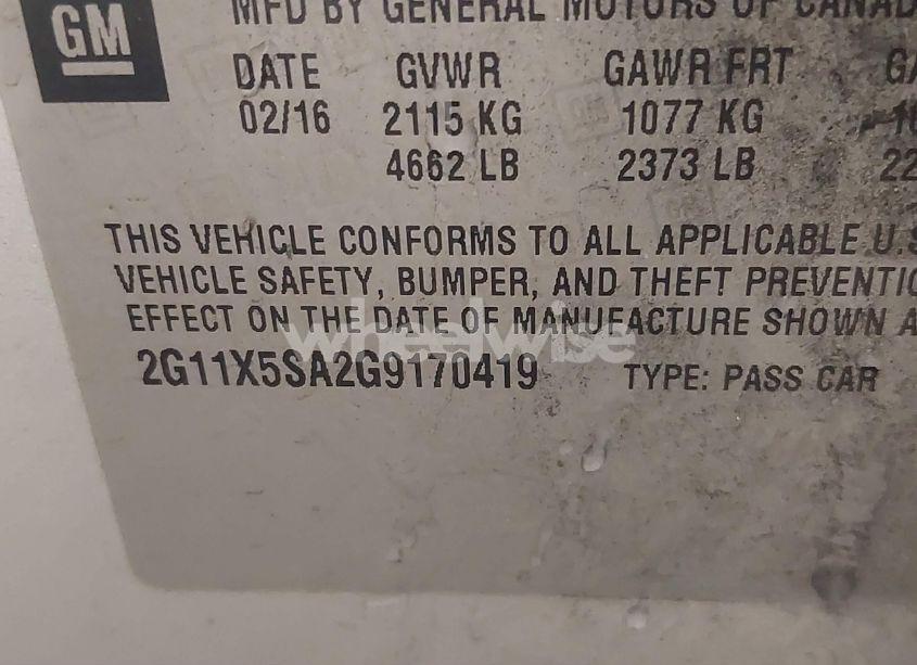 Photo 9 of 2016 Chevrolet Impala 1FL (VIN 2G11X5SA2G9170419)