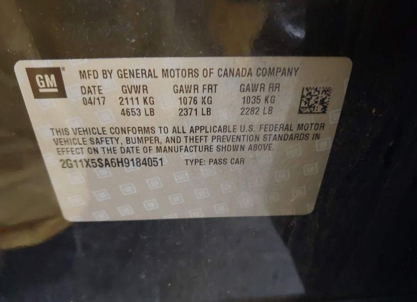 Photo 9 of 2017 Chevrolet Impala 1FL (VIN 2G11X5SA6H9184051)