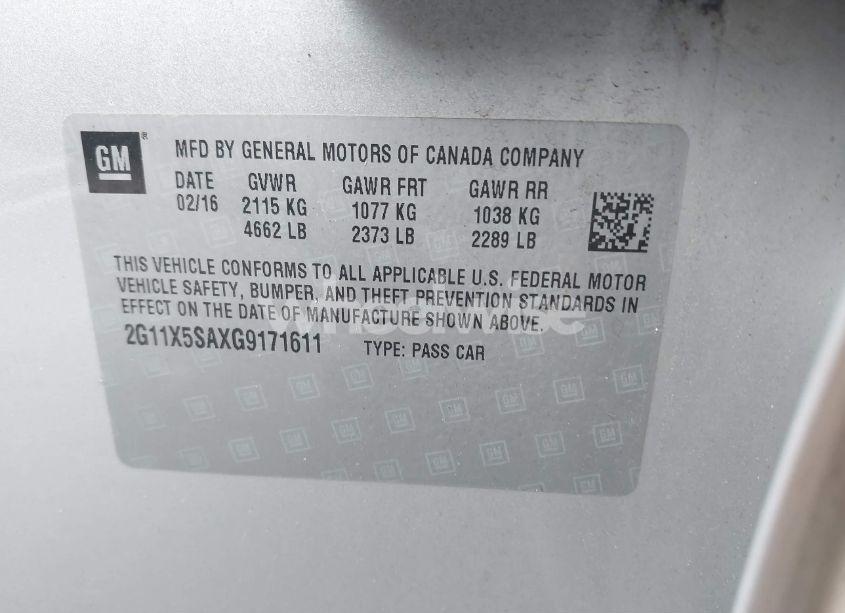 Photo 9 of 2016 Chevrolet Impala 1FL (VIN 2G11X5SAXG9171611)